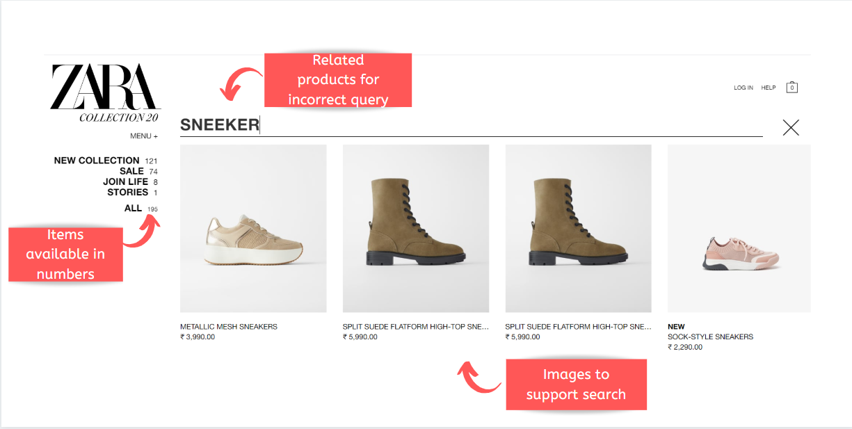search box UX Zara
